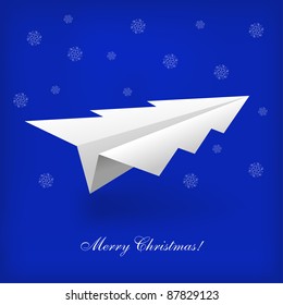 Concept of the Christmas tree and origami airplane. Vector illustration