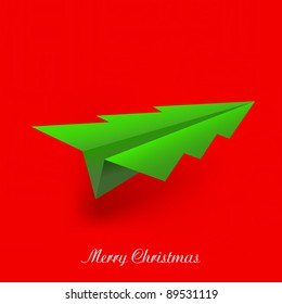 concept of the Christmas tree and origami airplane. Vector illustration