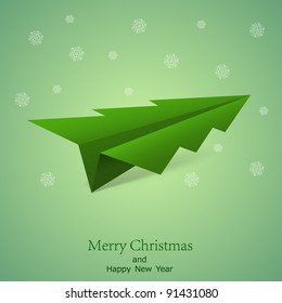 Concept of the Christmas tree and origami airplane. Vector illustration background. Best choice. Eps 10