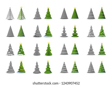 The concept of Christmas trees modern flat style with decorations and without toys. Can be used for printed materials - leaflets, posters, business cards or for web.