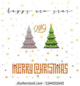 The concept of Christmas trees modern flat style with decorations and without toys. Merry Christmas and Happy New Year