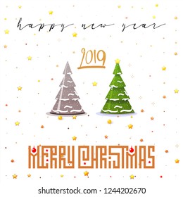 The concept of Christmas trees modern flat style with decorations and without toys. Merry Christmas and Happy New Year