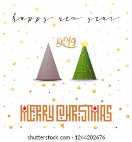 The concept of Christmas trees modern flat style with decorations and without toys. Merry Christmas and Happy New Year
