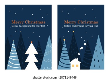The concept of Christmas vertical templates with geometric shapes in the form of winter trees and houses. Greeting Holiday Card template