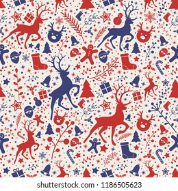 Concept of Christmas wallpaper with decorations - seamless texture. Vector.