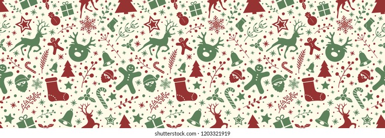 Concept of Christmas wallpaper with decorations - seamless texture. Vector.