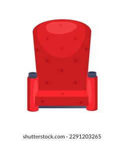 Silla de cine de concepto. La ilustración es un diseño vectorial plano con una silla roja, que representa la experiencia cinematográfica. Ilustración vectorial.