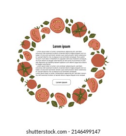 Konzept mit dem Kreis der handgezeichneten roten reifen Tomaten und dem Textplatz