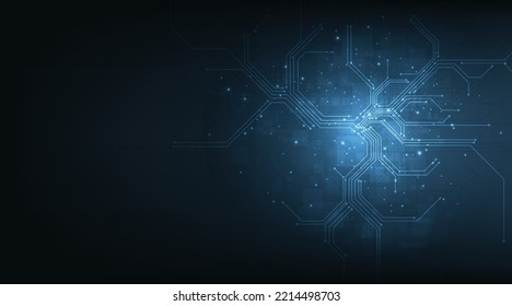 Concept of Circuit board electronic on dark blue color background.High tech circuit board connection system concept.Vector illustration.