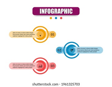 Concept circular and square shapes together to create for presents three steps. Presentation business infographic template with 3 options. Vector circle design template infographic for illustration.