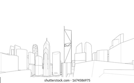 Ilustración vectorial de la arquitectura de la ciudad conceptual