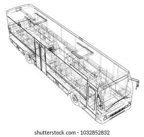 Concept city bus. Vector rendering of 3d. Wire-frame style. The layers of visible and invisible lines are separated