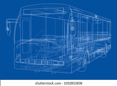 Concept city bus. Vector rendering of 3d. Wire-frame style. The layers of visible and invisible lines are separated