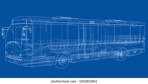 Concept city bus. Vector rendering of 3d. Wire-frame style. The layers of visible and invisible lines are separated