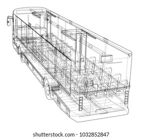 Concept city bus. Vector rendering of 3d. Wire-frame style. The layers of visible and invisible lines are separated