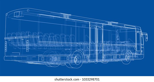 Concept city bus. Vector rendering of 3d. Wire-frame style. The layers of visible and invisible lines are separated