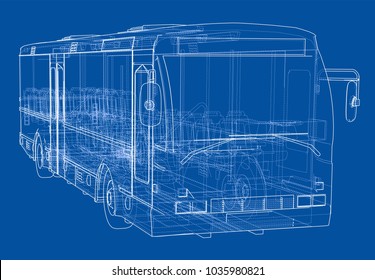 Concept city bus. Vector rendering of 3d. Wire-frame style. The layers of visible and invisible lines are separated