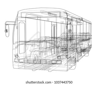 Concept city bus. Vector rendering of 3d. Wire-frame style. The layers of visible and invisible lines are separated