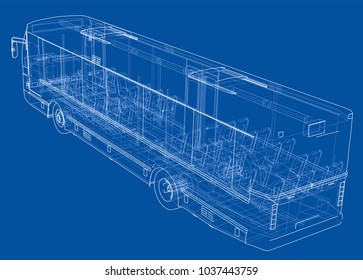 Concept city bus. Vector rendering of 3d. Wire-frame style. The layers of visible and invisible lines are separated