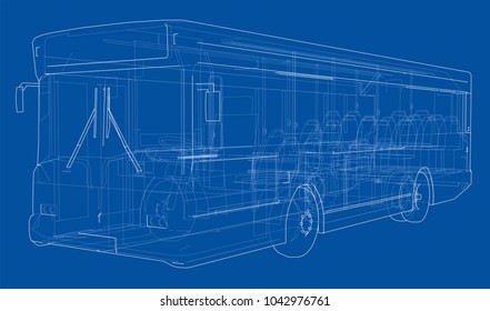 Concept city bus. Vector rendering of 3d. Wire-frame style. The layers of visible and invisible lines are separated