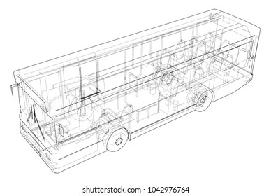 Concept city bus. Vector rendering of 3d. Wire-frame style. The layers of visible and invisible lines are separated