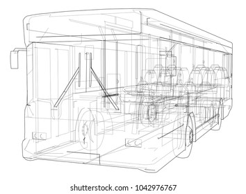 Concept city bus. Vector rendering of 3d. Wire-frame style. The layers of visible and invisible lines are separated