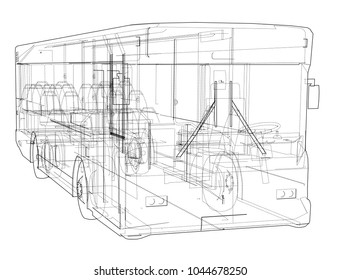Concept city bus. Vector rendering of 3d. Wire-frame style. The layers of visible and invisible lines are separated