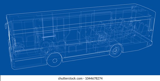 Concept city bus. Vector rendering of 3d. Wire-frame style. The layers of visible and invisible lines are separated