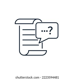 El concepto de aclaración, las preguntas y las condiciones del contrato. Icono del vector aislado en fondo blanco.