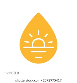 concept clean environment, water drop with sun icon, eco logo, flat vector illustration