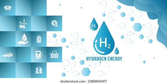 The concept of clean Hydrogen Energy with icons, changing the CO2 fuel cell to H2 switching to clean hydrogen energy with friendly and sustainable development for environment and alternative lifestyle