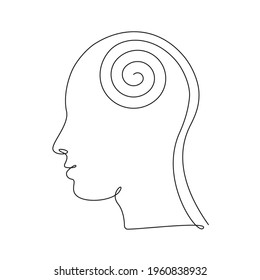 Concept of clean mind. Human head with calm thoughts in one line art style. Continuous drawing illustration. Abstract linear Vector for flyer, banner, brochure, poster, presentation, logo, emblem