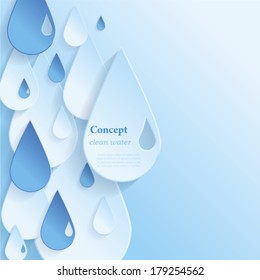 Concept clean water White and blue water vector paper drop with shadow