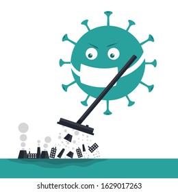 The concept of cleaning the virus from our planet from pollution. Coronavirus 2019-nCoV. Vector illustration.
