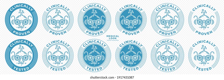 Concept - Clinically proven - Clinically tested. The flask-scientist with glasses with medical crosses is a symbol of clinical research. Vector	
