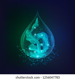 concept of cloning genetics or biotechnology, realistic water drop with human inside