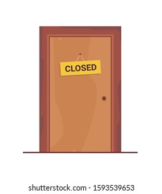 Concept of a closed door with Closed sign. Problem, confusion, questions. Cartoon flat vector illustration in modern style