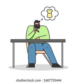 Concept Of Clothes Design, Clothes Textile Sewing Factory. Male Character Working In Handmade Fashion Atelier. Designer Make A Design Of Modern Dress. Cartoon Linear Outline Flat Vector Illustration