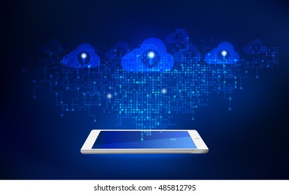 concept of cloud computing, digital device with shape of cloud and electronic pattern