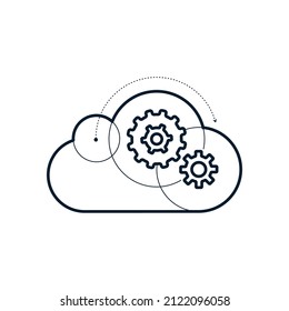 The concept of cloud computing, internet technology, hosting, software, service, storage, network, backup, access. Vector icon isolated on white background.