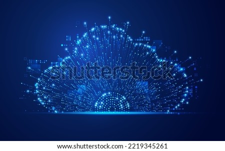 concept of cloud computing or IOT, graphic of dotted line combined with cloud shape and futuristic element