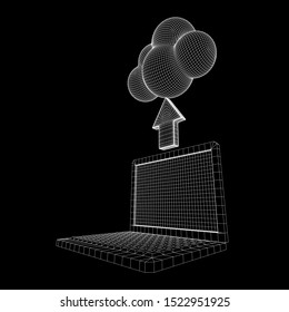 Concept of cloud computing service with laptop technology. Wireframe low poly mesh vector illustration