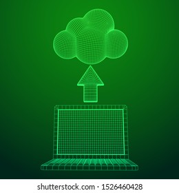 Concept of cloud computing service with laptop technology. Wireframe low poly mesh vector illustration