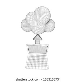 Concept of cloud computing service with laptop technology. Wireframe low poly mesh vector illustration