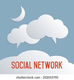 Concept for cloud computing, social network and social media. Flat design illustration.