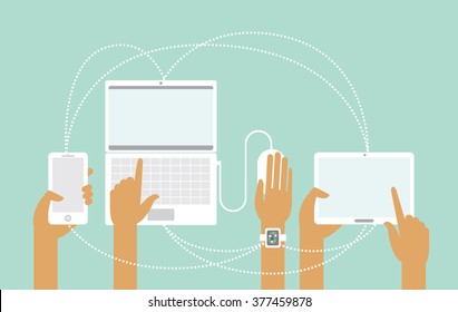 Concept of cloud connection between various smart devices