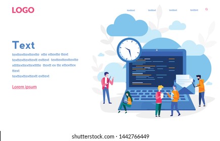 Concept cloud database, web hosting and server room for web page, banner, presentation, social media, documents, cards, posters. Vector illustration Big data flow processing