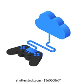Concept cloud gaming technology. Gamepad connceted to the cloud in isometric style