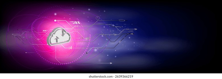 The concept of cloud intelligence technology work together with cloud intelligence technology to help nformation through maximum efficiency,Vector fantastic style,Cloud technology concept