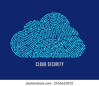 concept of cloud security or cyber security, graphic of cloud shape combined with fingerprint and electronic pattern